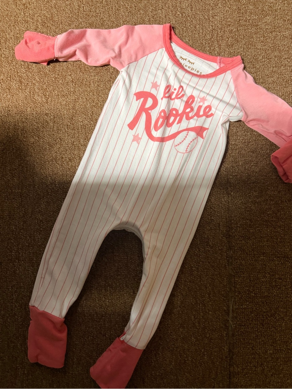 Little Sleepies Pink and White 'Lil Rookie' Footed One-Piece work once